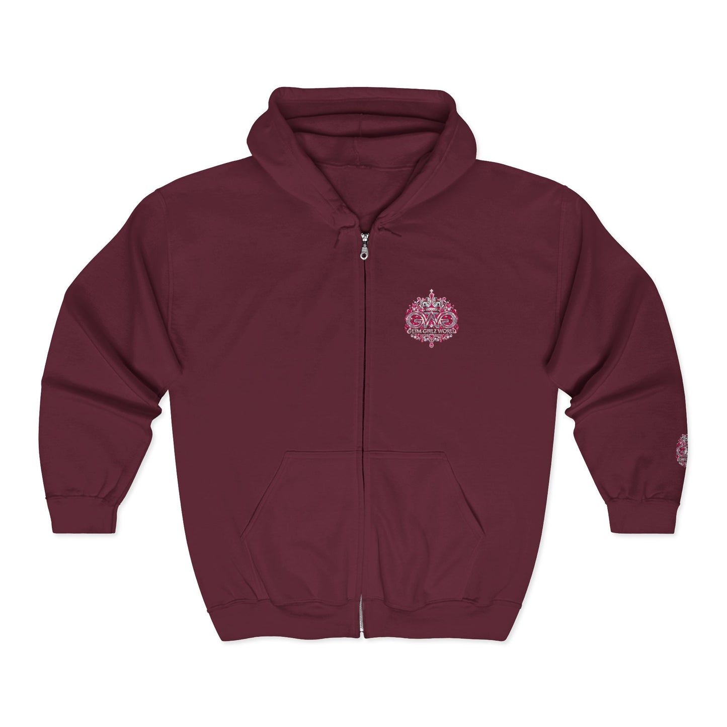 Zip Hoodie with Pink Floral Mandala Chest Design