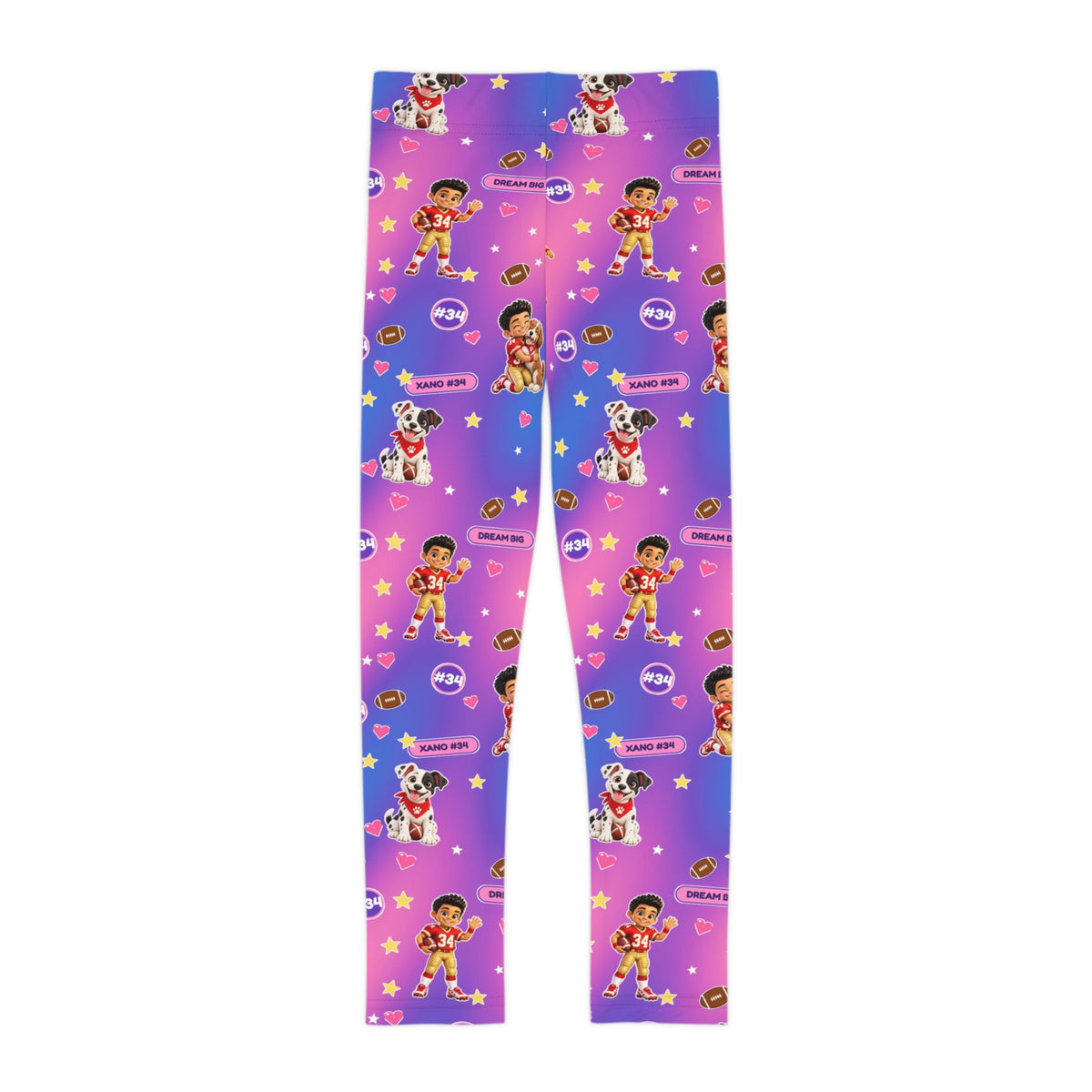 Kids Leggings — Colorful Cartoon Puppy & Girl All-Over Print (Pink to Purple Gradient)