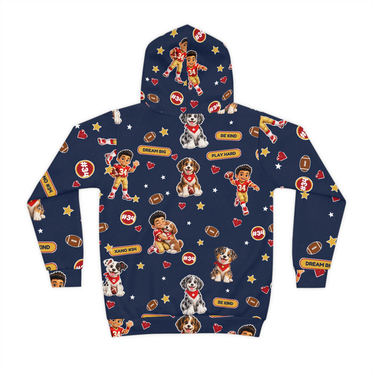 Kids Football Puppy Hoodie - Personalized Number #34 Pattern
