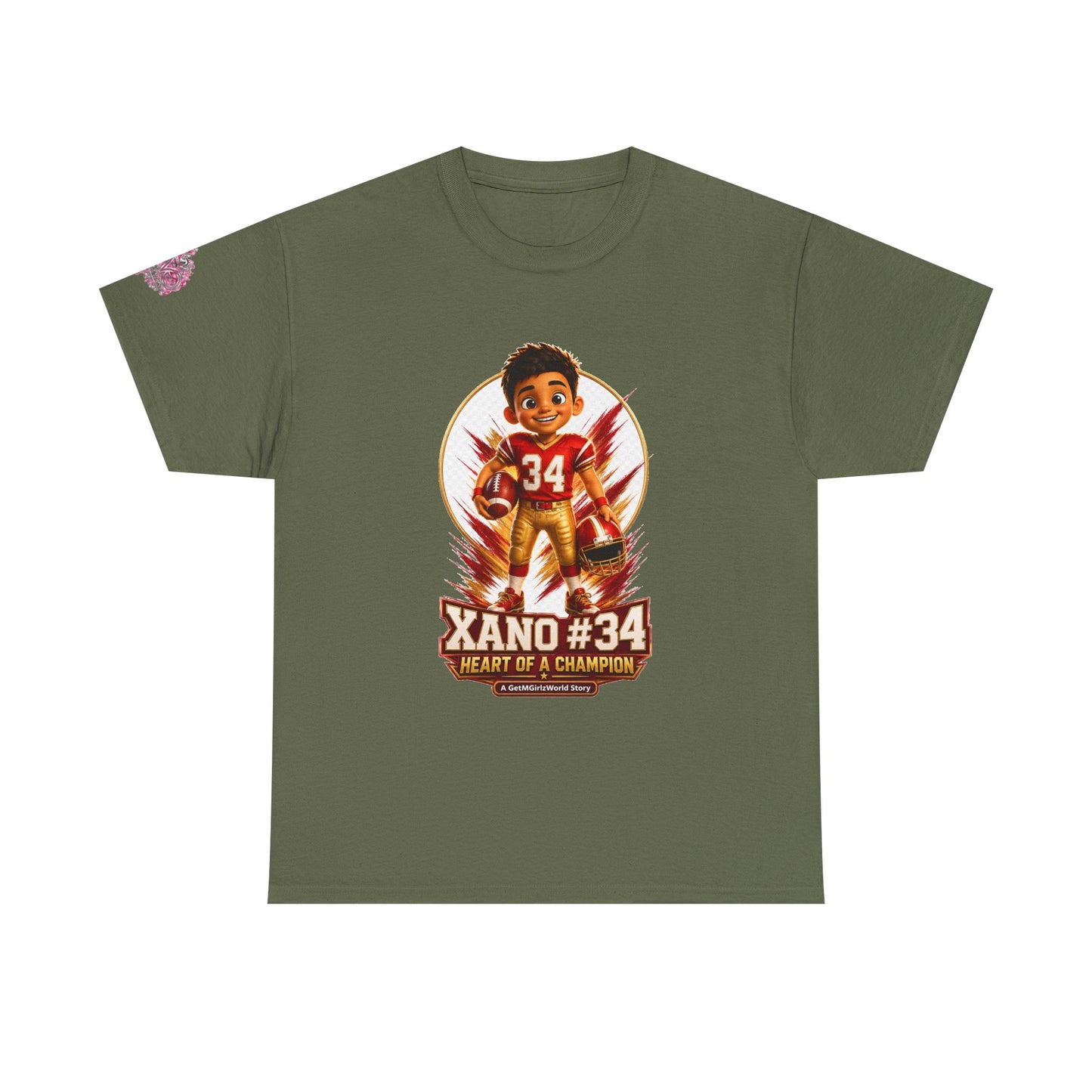 Kids Cartoon Football Tee — “Xano #34: Heart of a Champion” Cartoon Jersey