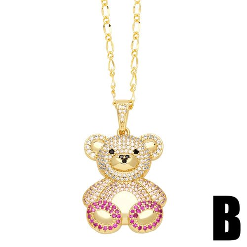 Big Cute Gold Plated Teddy Bear Necklaces for Women Copper CZ Crystal - Getmgirlzworld Shop