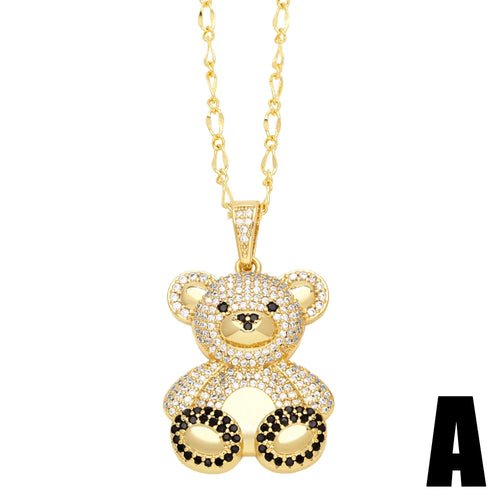 Big Cute Gold Plated Teddy Bear Necklaces for Women Copper CZ Crystal - Getmgirlzworld Shop