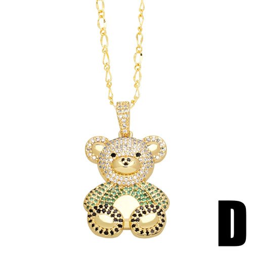 Big Cute Gold Plated Teddy Bear Necklaces for Women Copper CZ Crystal - Getmgirlzworld Shop