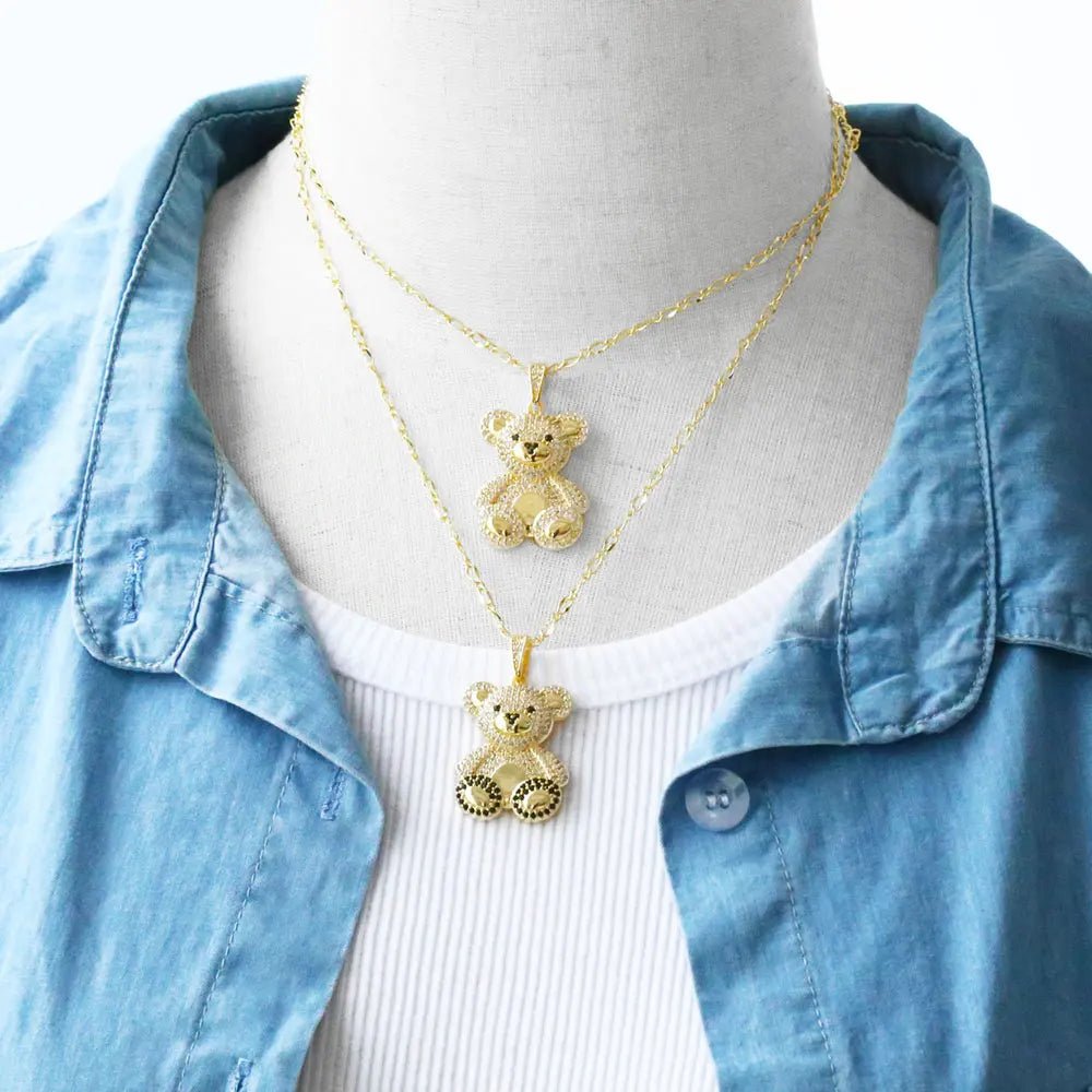 Big Cute Gold Plated Teddy Bear Necklaces for Women Copper CZ Crystal - Getmgirlzworld Shop