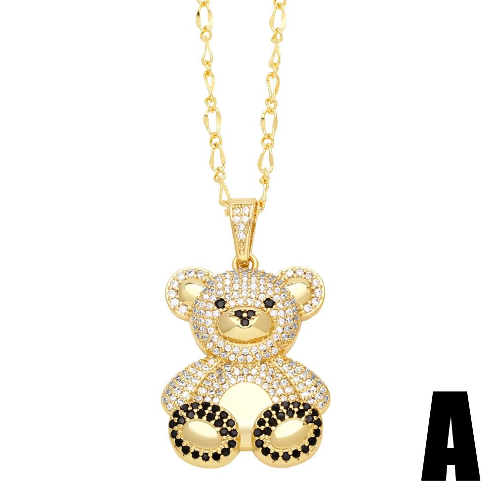 Big Cute Gold Plated Teddy Bear Necklaces for Women Copper CZ Crystal - Getmgirlzworld Shop