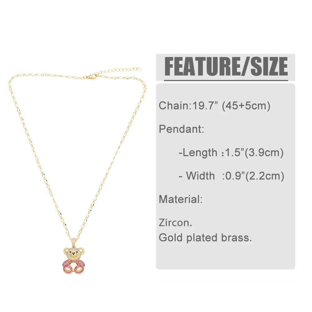 Big Cute Gold Plated Teddy Bear Necklaces for Women Copper CZ Crystal - Getmgirlzworld Shop