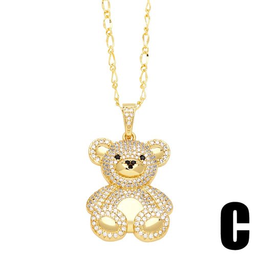 Big Cute Gold Plated Teddy Bear Necklaces for Women Copper CZ Crystal - Getmgirlzworld Shop