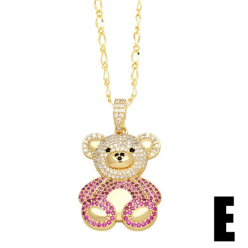 Big Cute Gold Plated Teddy Bear Necklaces for Women Copper CZ Crystal - Getmgirlzworld Shop