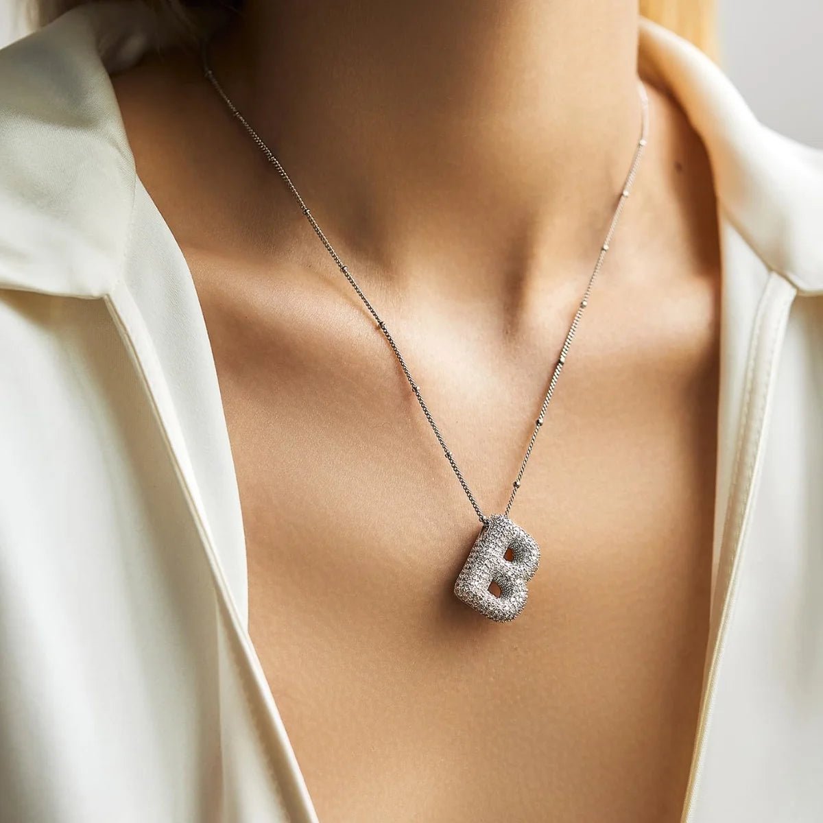 Bubble Initial Necklace Letter A - Z Silver Color - Getmgirlzworld Shop