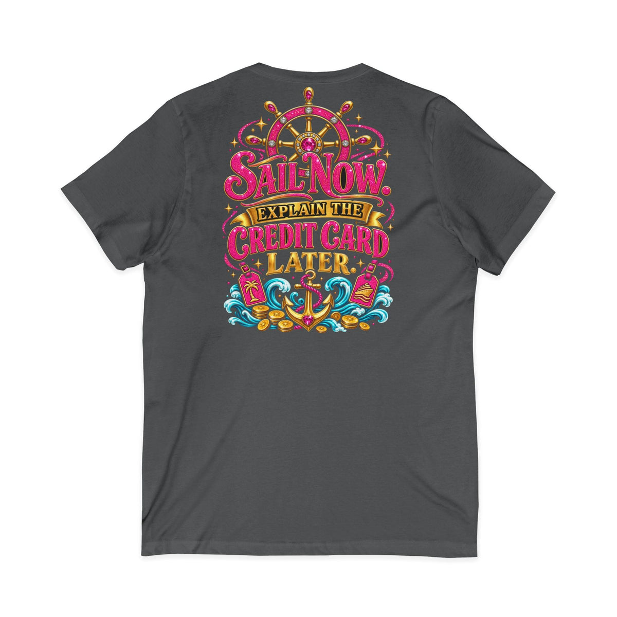 Cruise Vacation V-Neck Tee — "Girl Math" & "Sail Now" Graphic Shirt - Getmgirlzworld Shop