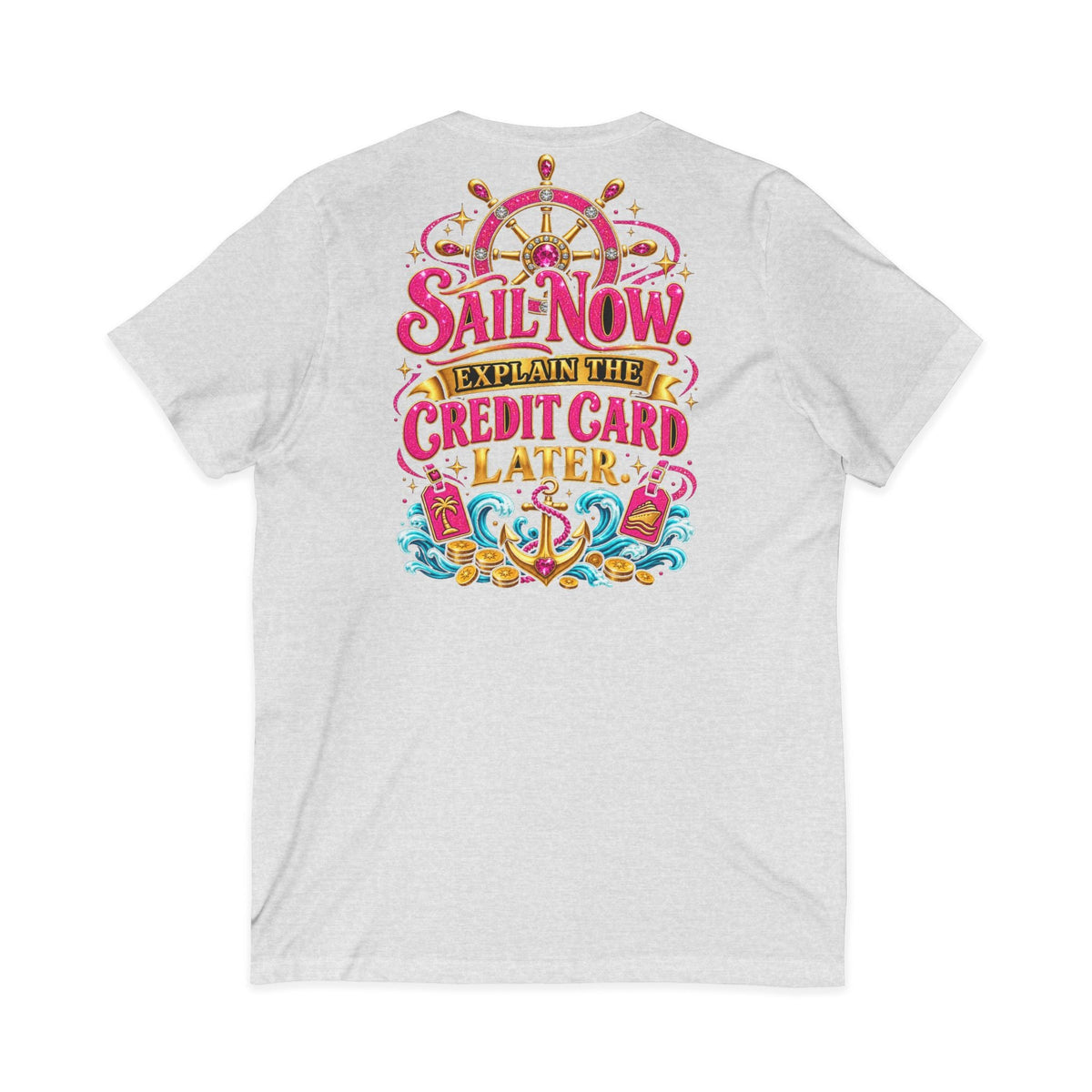 Cruise Vacation V-Neck Tee — "Girl Math" & "Sail Now" Graphic Shirt - Getmgirlzworld Shop