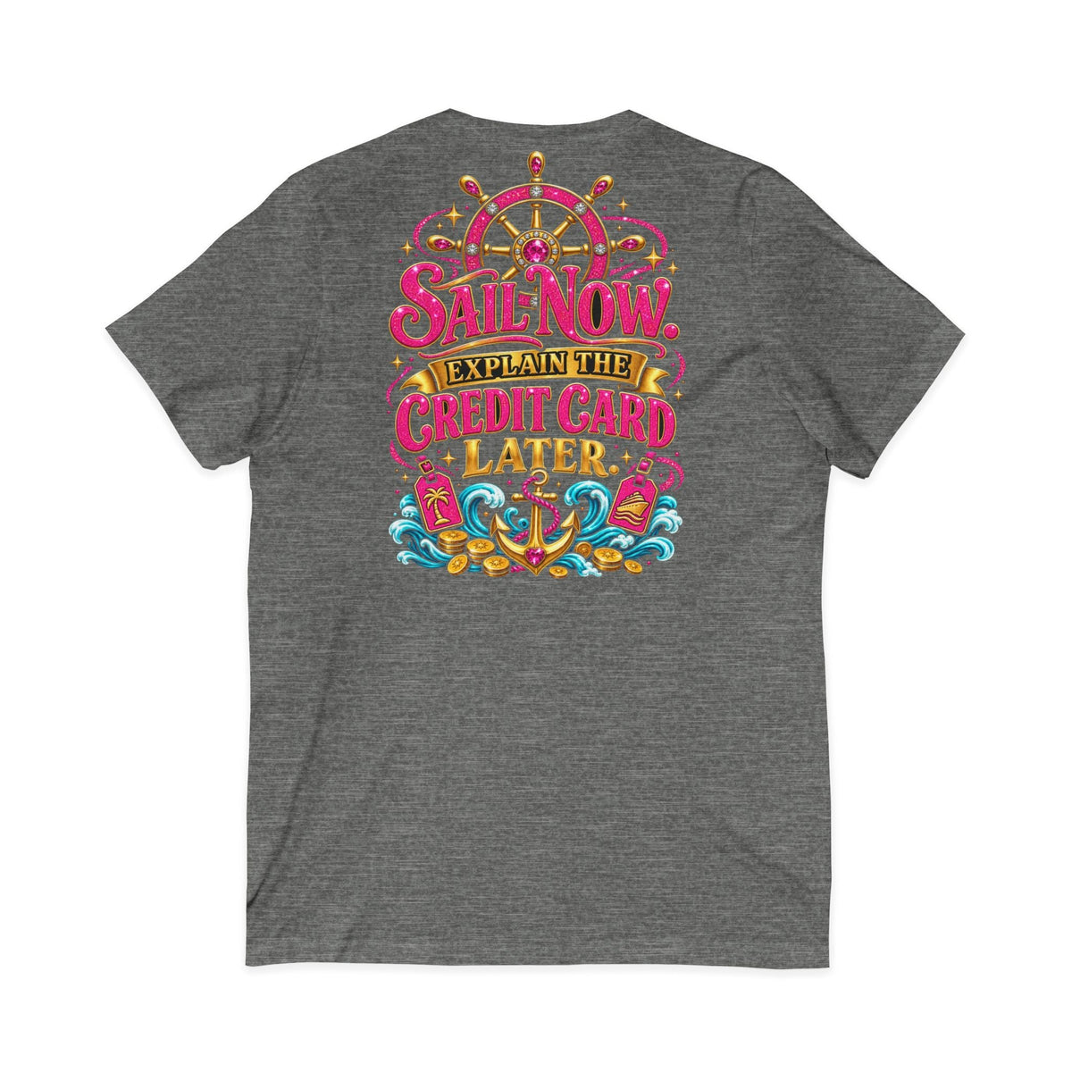 Cruise Vacation V-Neck Tee — "Girl Math" & "Sail Now" Graphic Shirt - Getmgirlzworld Shop