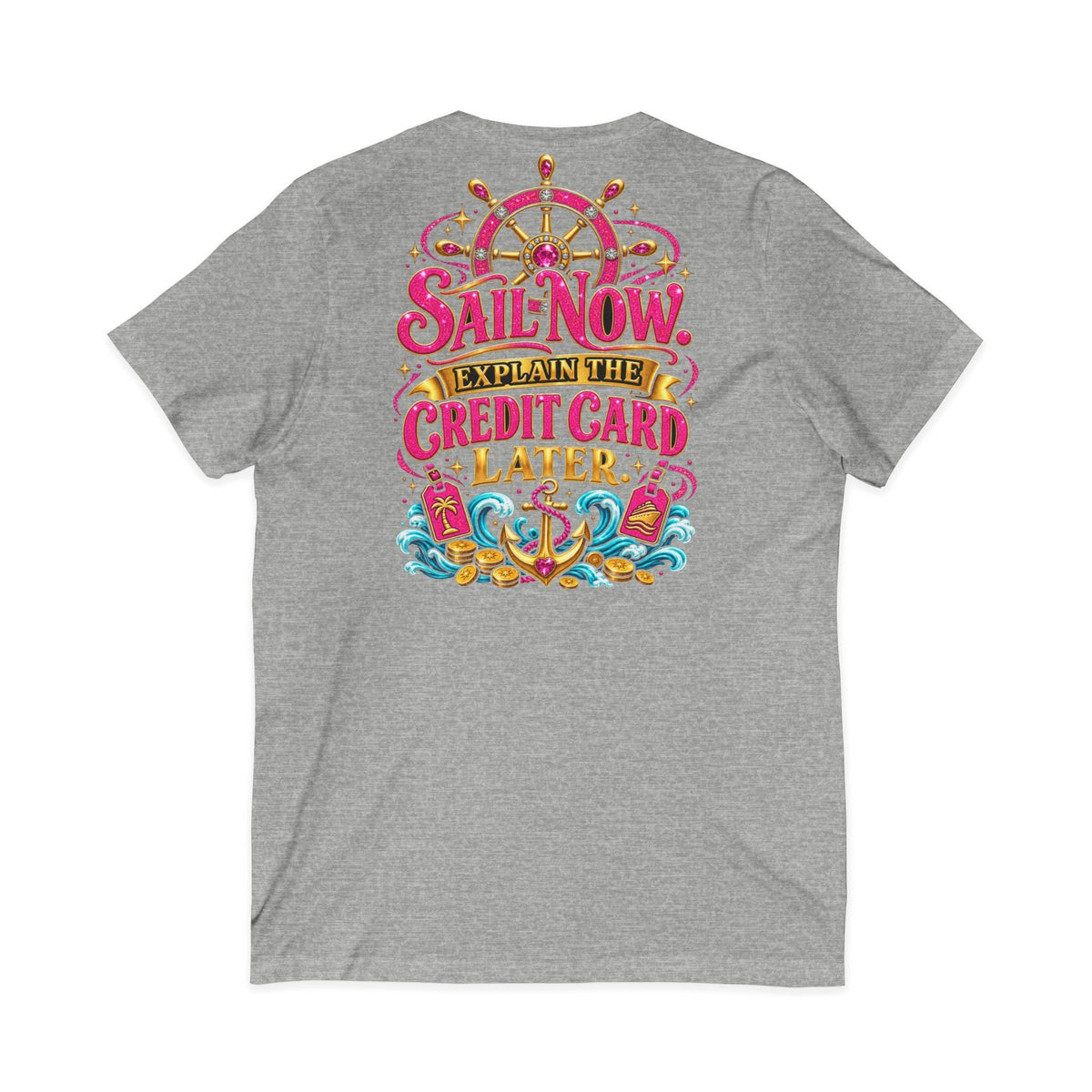 Cruise Vacation V-Neck Tee — "Girl Math" & "Sail Now" Graphic Shirt - Getmgirlzworld Shop