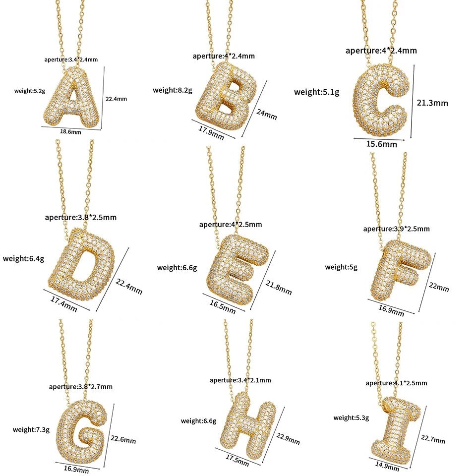 Cubic Zirconia Gold Plated Bubble Alphabet Letter Necklace - Getmgirlzworld Shop