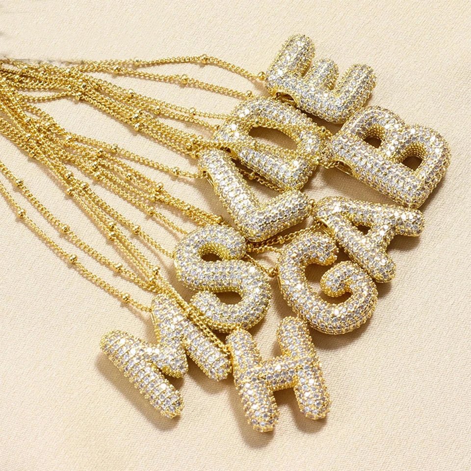 Cubic Zirconia Gold Plated Bubble Alphabet Letter Necklace - Getmgirlzworld Shop