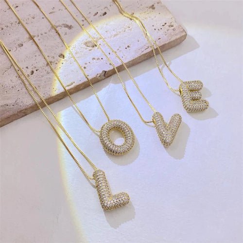 Cubic Zirconia Gold Plated Bubble Alphabet Letter Necklace - Getmgirlzworld Shop