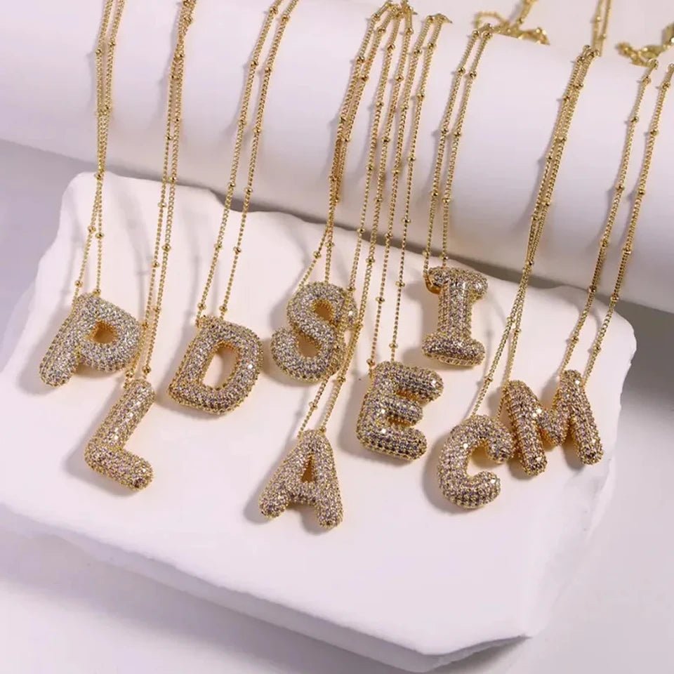 Cubic Zirconia Gold Plated Bubble Alphabet Letter Necklace - Getmgirlzworld Shop