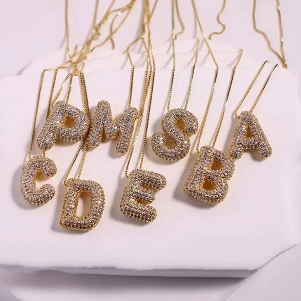 Cubic Zirconia Gold Plated Bubble Alphabet Letter Necklace - Getmgirlzworld Shop