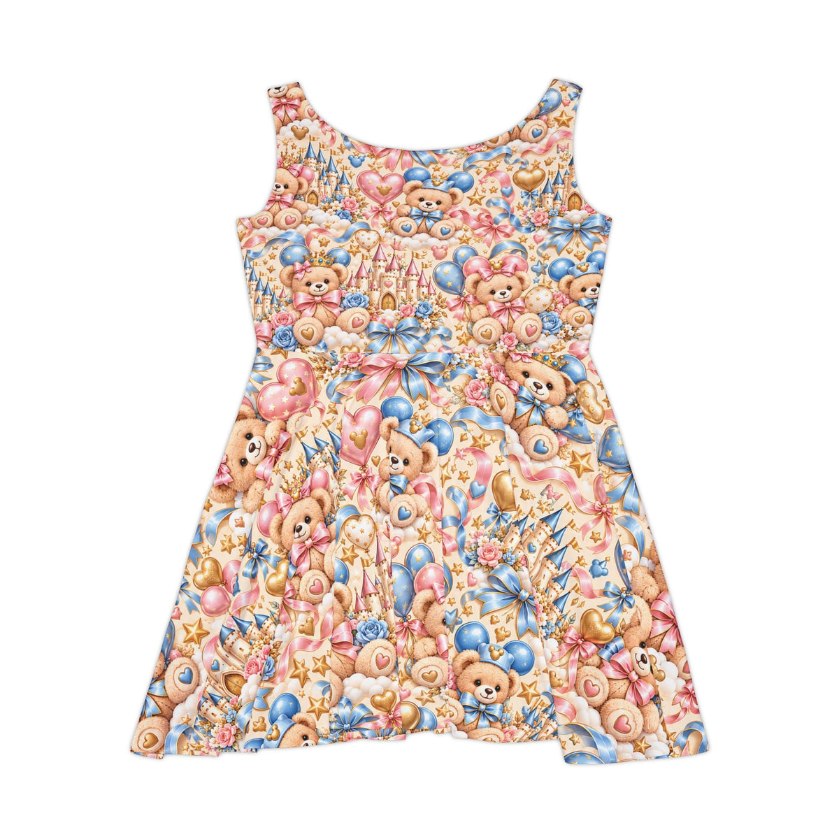 Custom Women's Gender Reveal Baby Shower Teddy Bear Balloon Skater Dress - Getmgirlzworld Shop