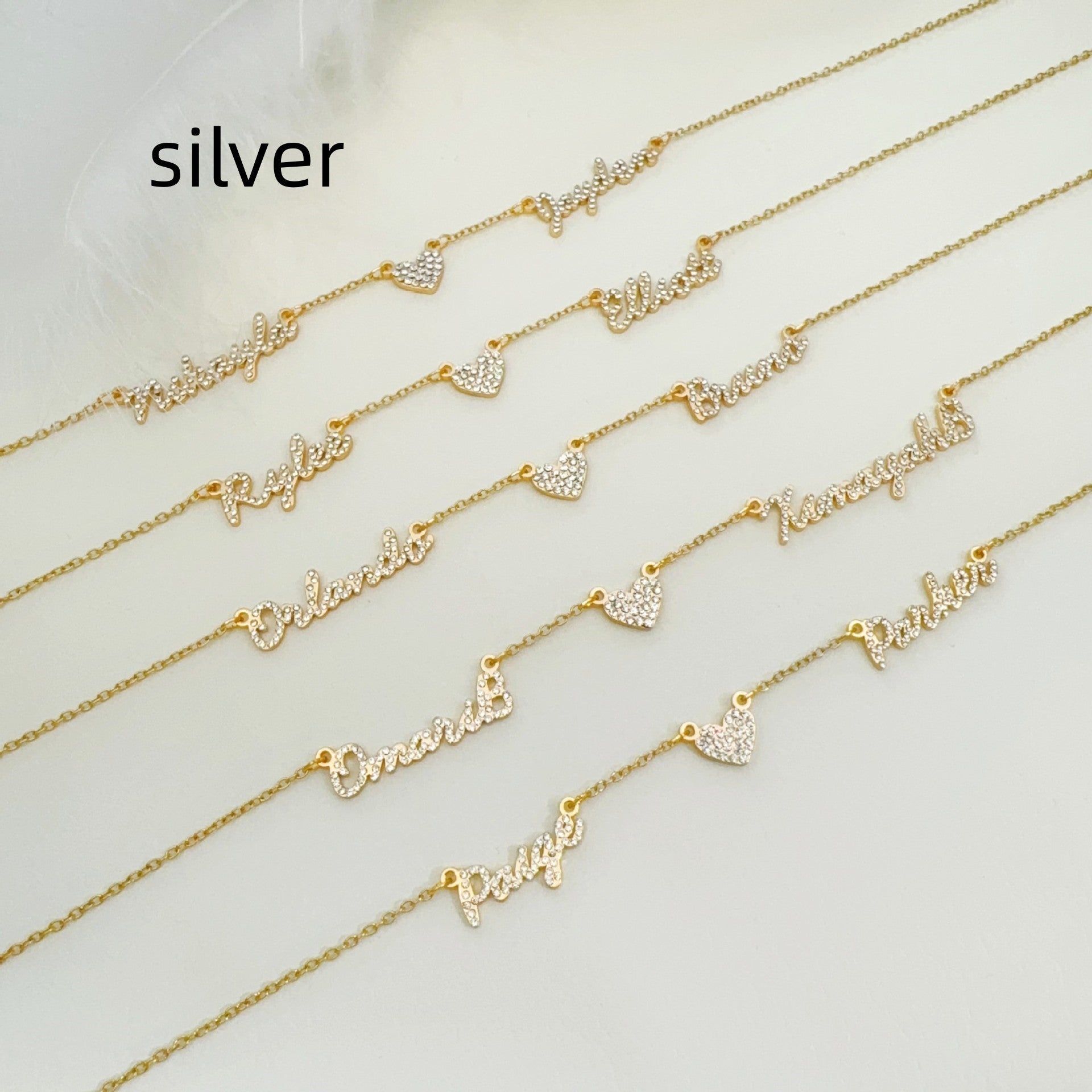 Customized DIY Diamond Inlaid Multi Name Necklace Stainless Steel Chain Heart Charming Choker Customized Necklace Jewelry - Getmgirlzworld Shop
