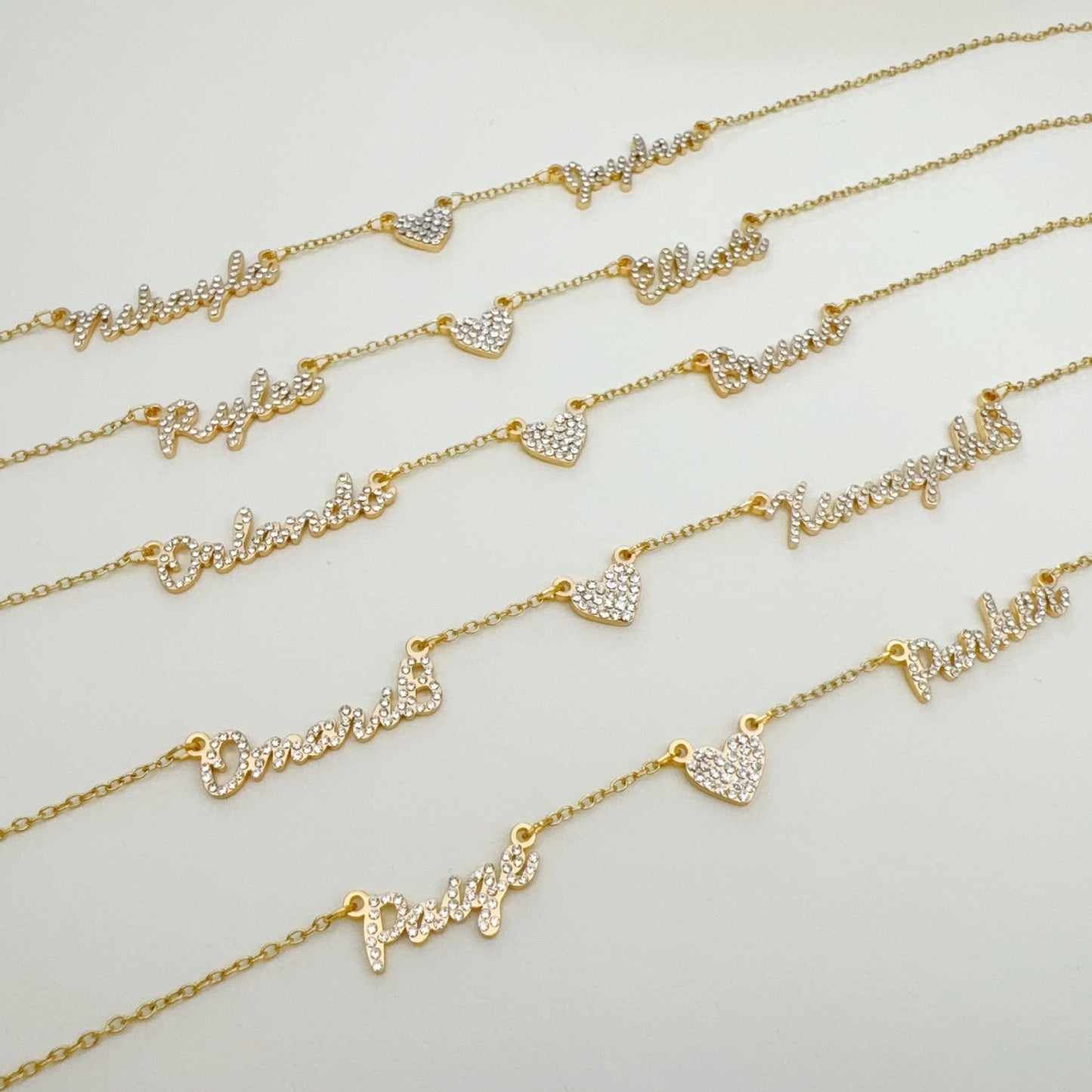 Customized DIY Diamond Inlaid Multi Name Necklace Stainless Steel Chain Heart Charming Choker Customized Necklace Jewelry - Getmgirlzworld Shop