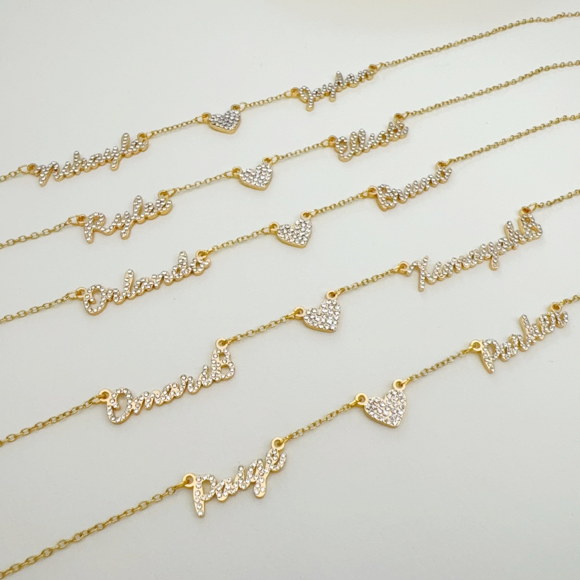 Customized DIY Diamond Inlaid Multi Name Necklace Stainless Steel Chain Heart Charming Choker Customized Necklace Jewelry - Getmgirlzworld Shop