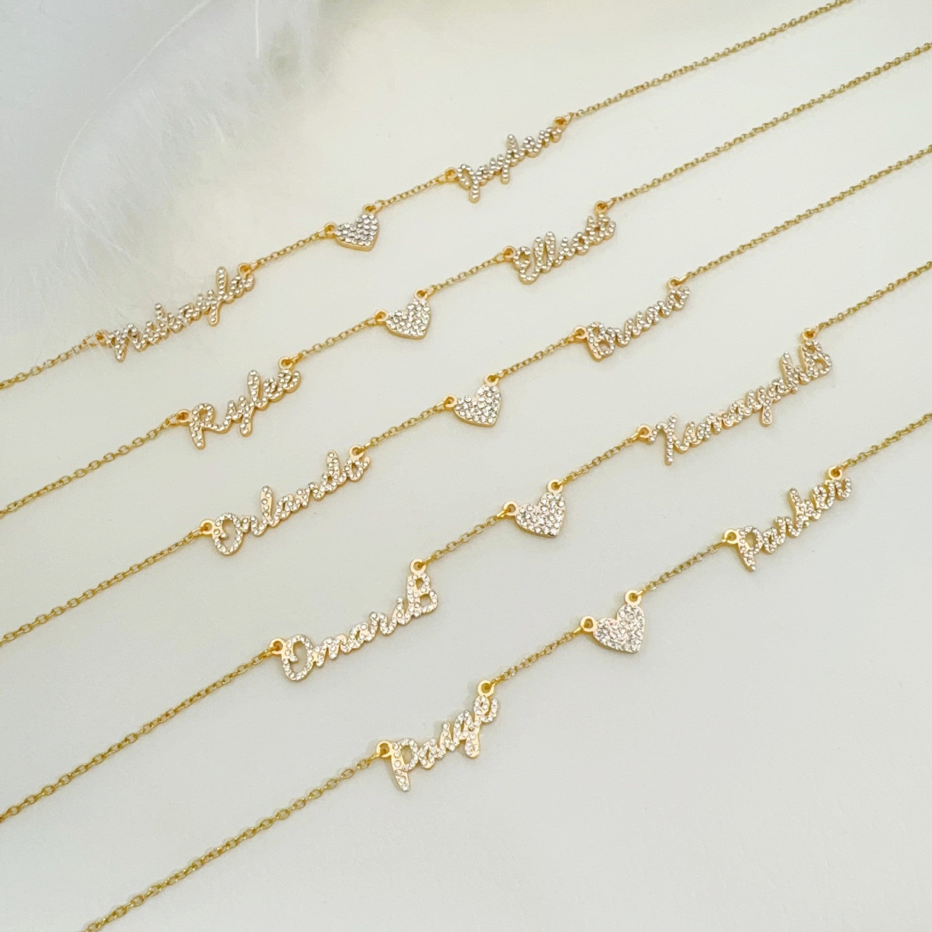 Customized DIY Diamond Inlaid Multi Name Necklace Stainless Steel Chain Heart Charming Choker Customized Necklace Jewelry - Getmgirlzworld Shop