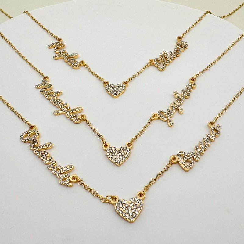 Customized DIY Diamond Inlaid Multi Name Necklace Stainless Steel Chain Heart Charming Choker Customized Necklace Jewelry - Getmgirlzworld Shop