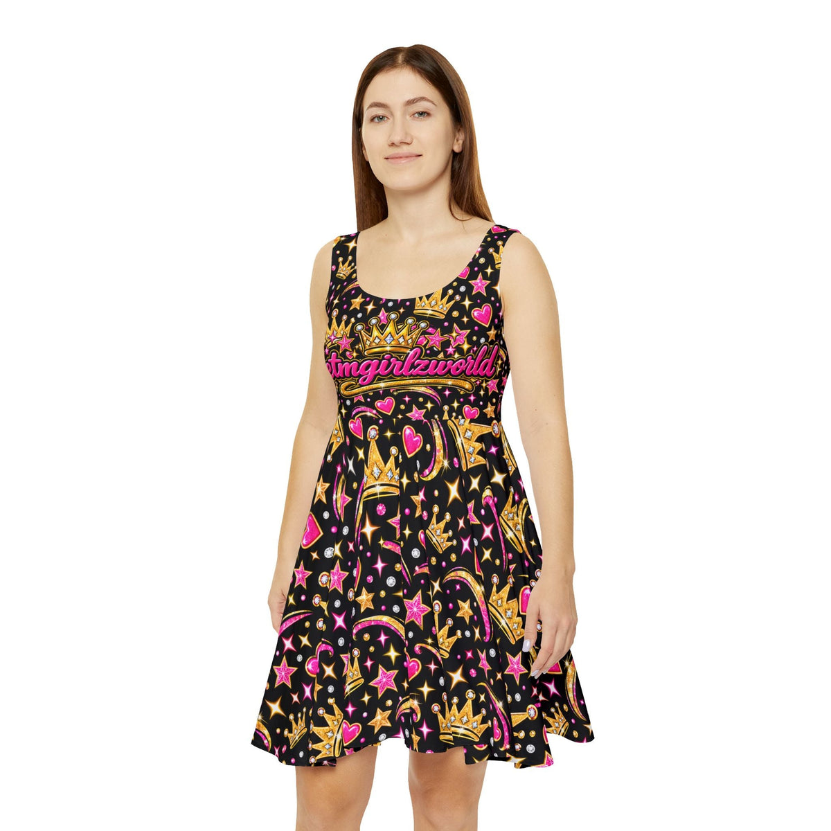 Girls' Crown & Hearts Skater Dress — 'Getmgurlzworld' Sparkle Print - Getmgirlzworld Shop