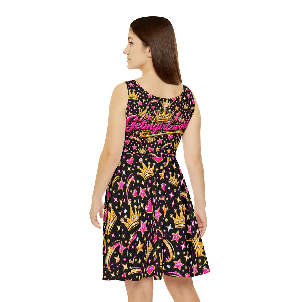Girls' Crown & Hearts Skater Dress — 'Getmgurlzworld' Sparkle Print - Getmgirlzworld Shop