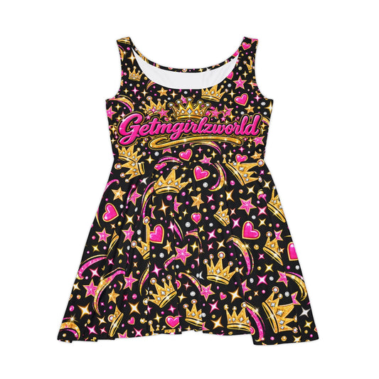 Girls' Crown & Hearts Skater Dress — 'Getmgurlzworld' Sparkle Print - Getmgirlzworld Shop