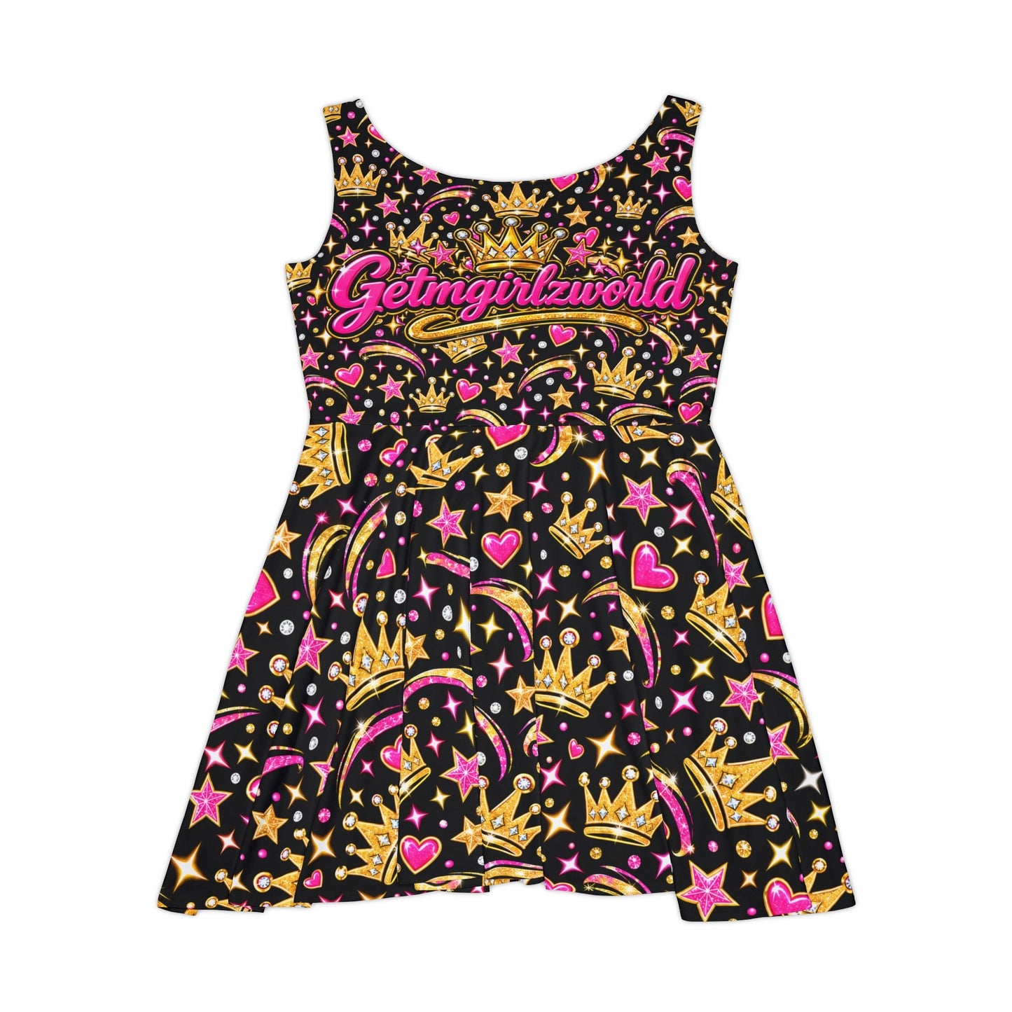 Girls' Crown & Hearts Skater Dress — 'Getmgurlzworld' Sparkle Print - Getmgirlzworld Shop