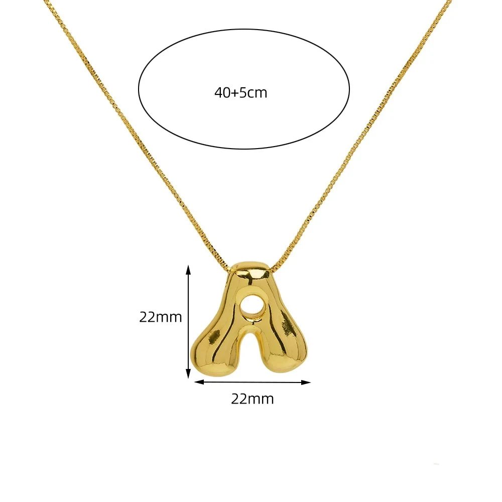 Golden stainless steel initial 'A' pendant necklace with 22mm pendant size and 40+5cm chain. 