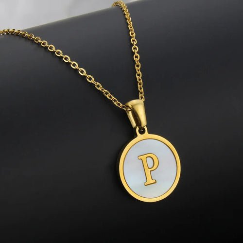 Gold initial necklace with letter P pendant, stainless steel jewelry.