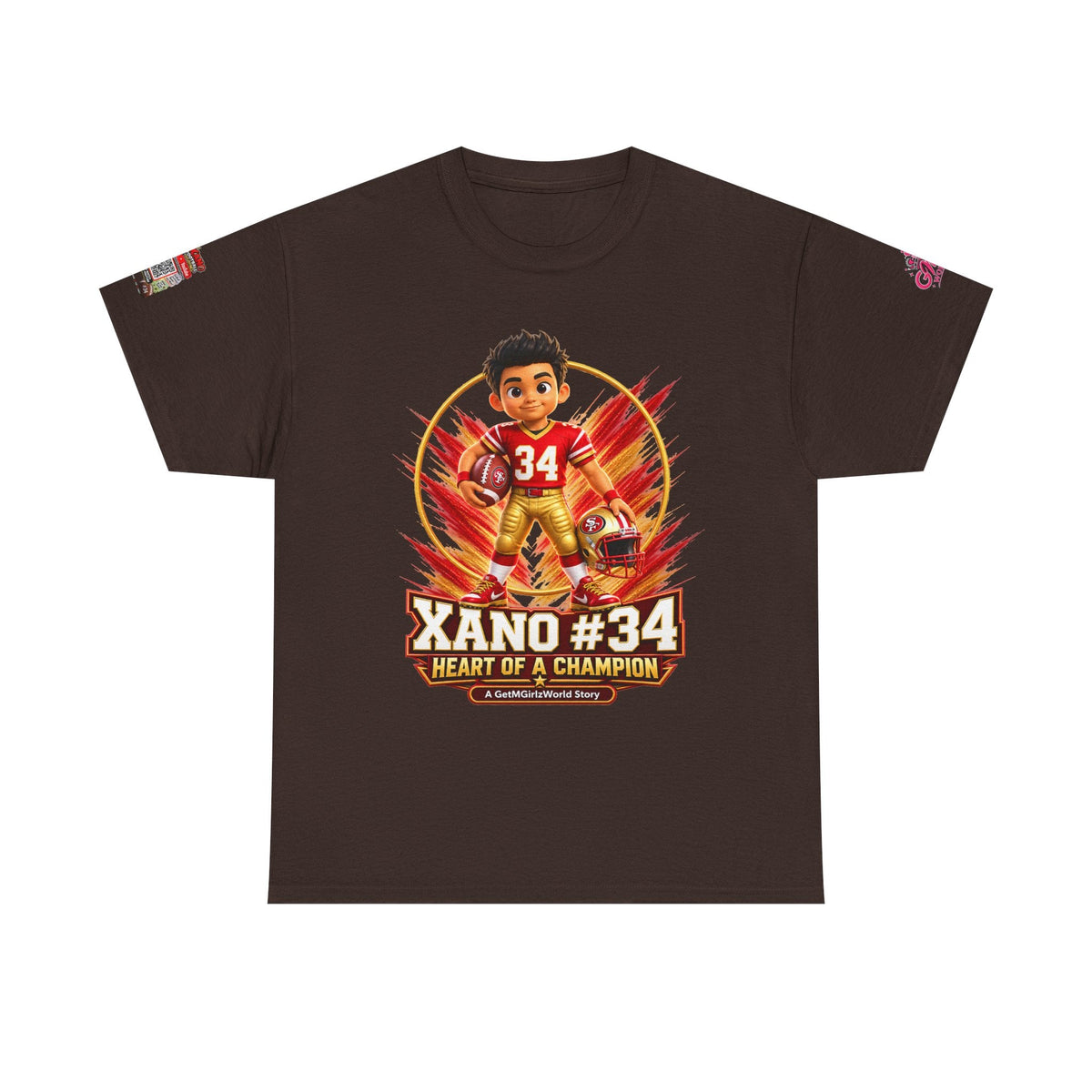 Kid's Football Cartoon Adult Tee — “Xano #34: Heart of a Champion” Cartoon Jersey - Getmgirlzworld Shop