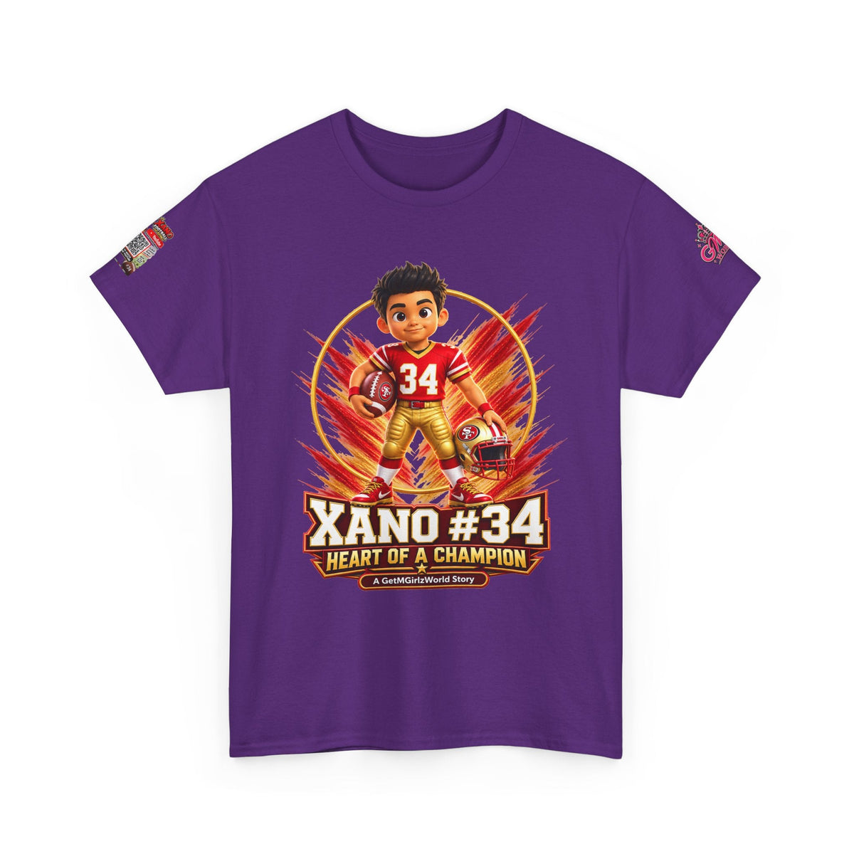 Kid's Football Cartoon Adult Tee — “Xano #34: Heart of a Champion” Cartoon Jersey - Getmgirlzworld Shop