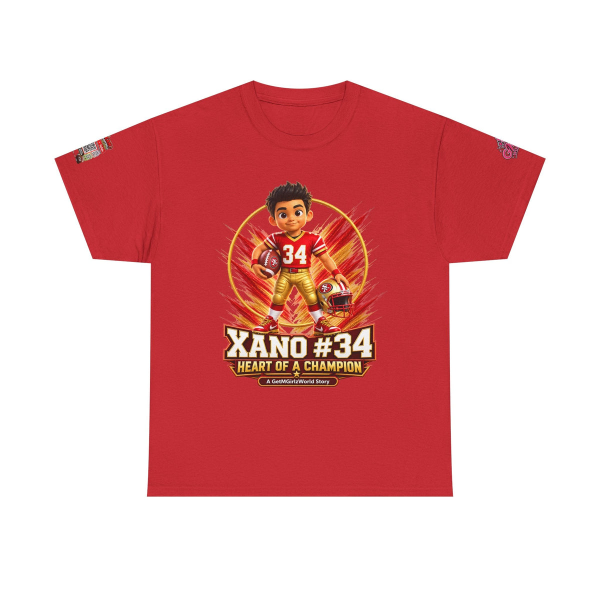 Kid's Football Cartoon Adult Tee — “Xano #34: Heart of a Champion” Cartoon Jersey - Getmgirlzworld Shop