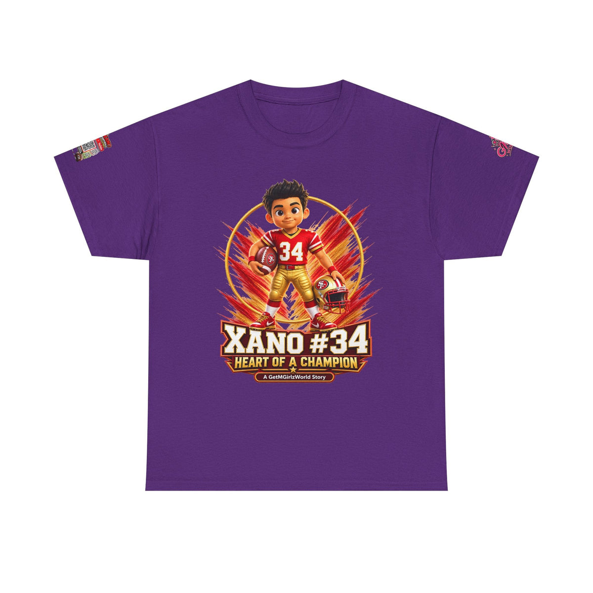 Kid's Football Cartoon Adult Tee — “Xano #34: Heart of a Champion” Cartoon Jersey - Getmgirlzworld Shop