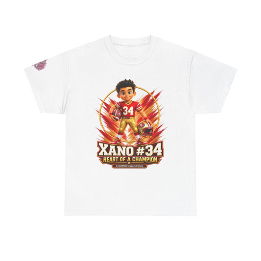 Kid's Football Cartoon Adult Tee — “Xano 34: Heart of a Champion” Cartoon Jersey - Getmgirlzworld Shop