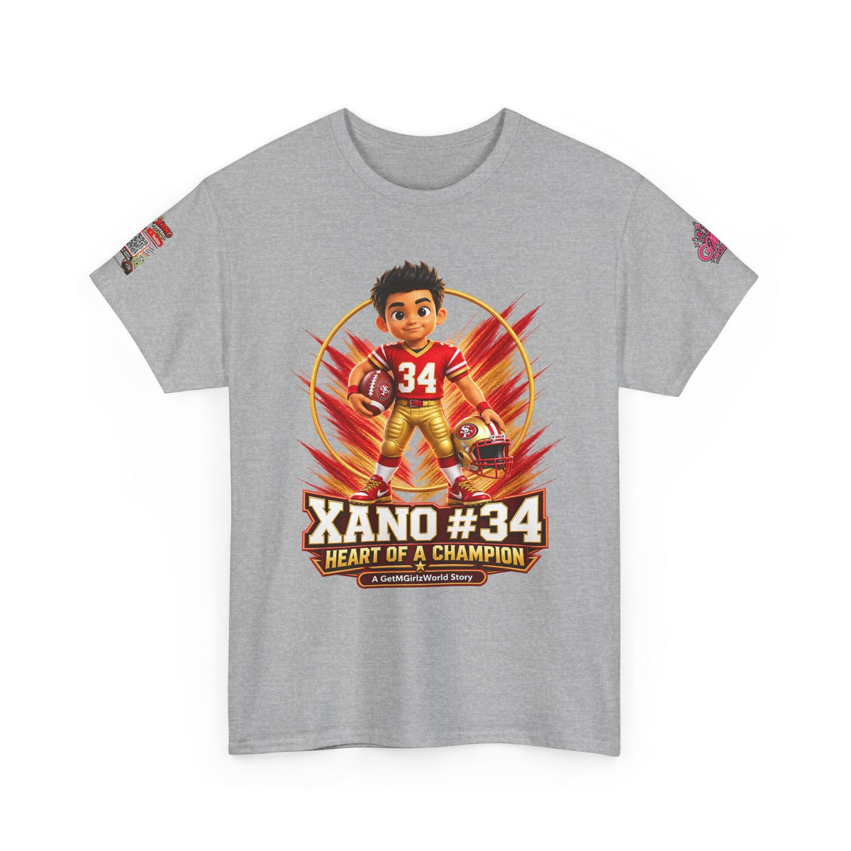 Kid's Football Cartoon Adult Tee — “Xano #34: Heart of a Champion” Cartoon Jersey - Getmgirlzworld Shop