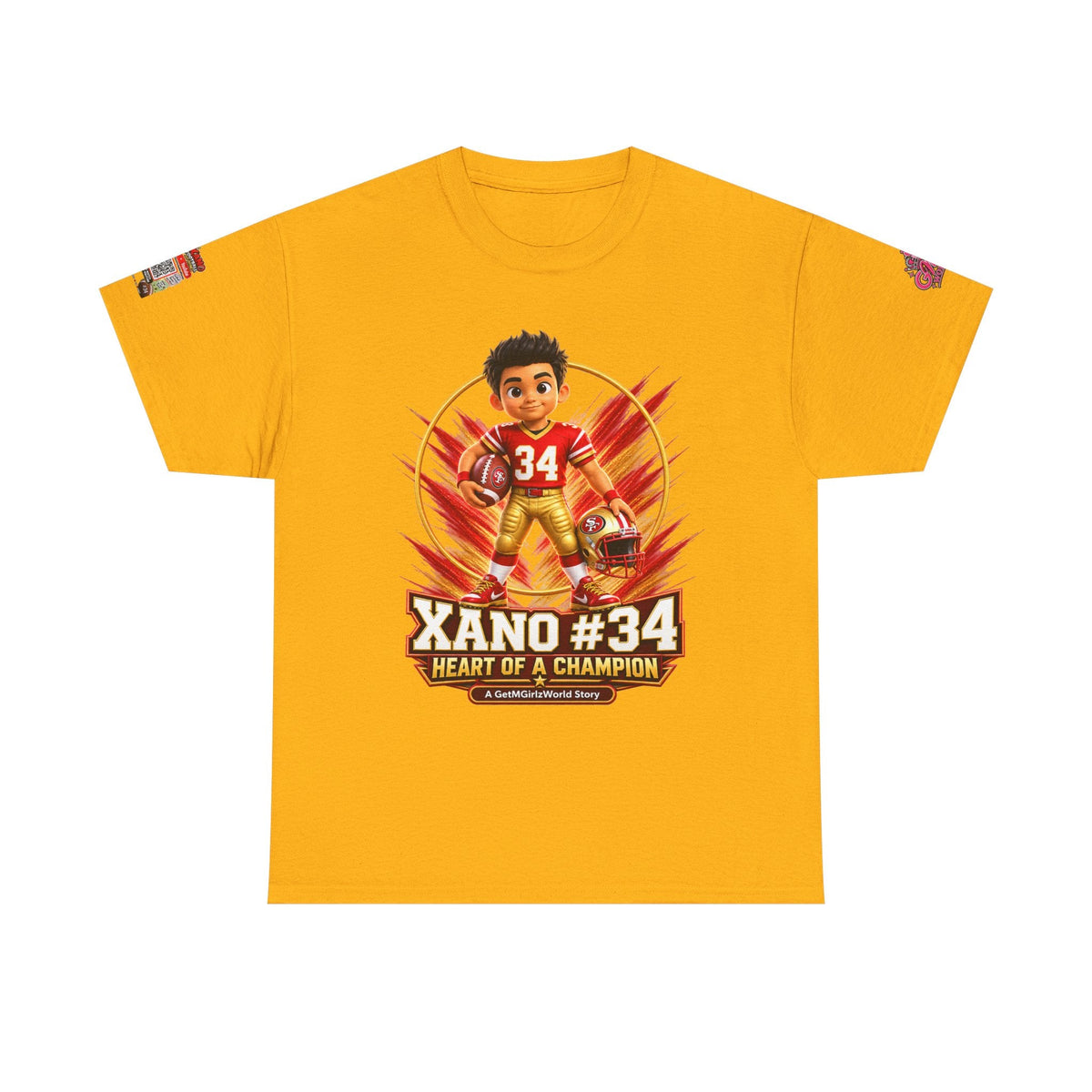 Kid's Football Cartoon Adult Tee — “Xano #34: Heart of a Champion” Cartoon Jersey - Getmgirlzworld Shop