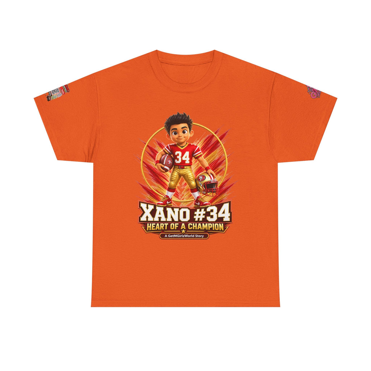 Kid's Football Cartoon Adult Tee — “Xano #34: Heart of a Champion” Cartoon Jersey - Getmgirlzworld Shop