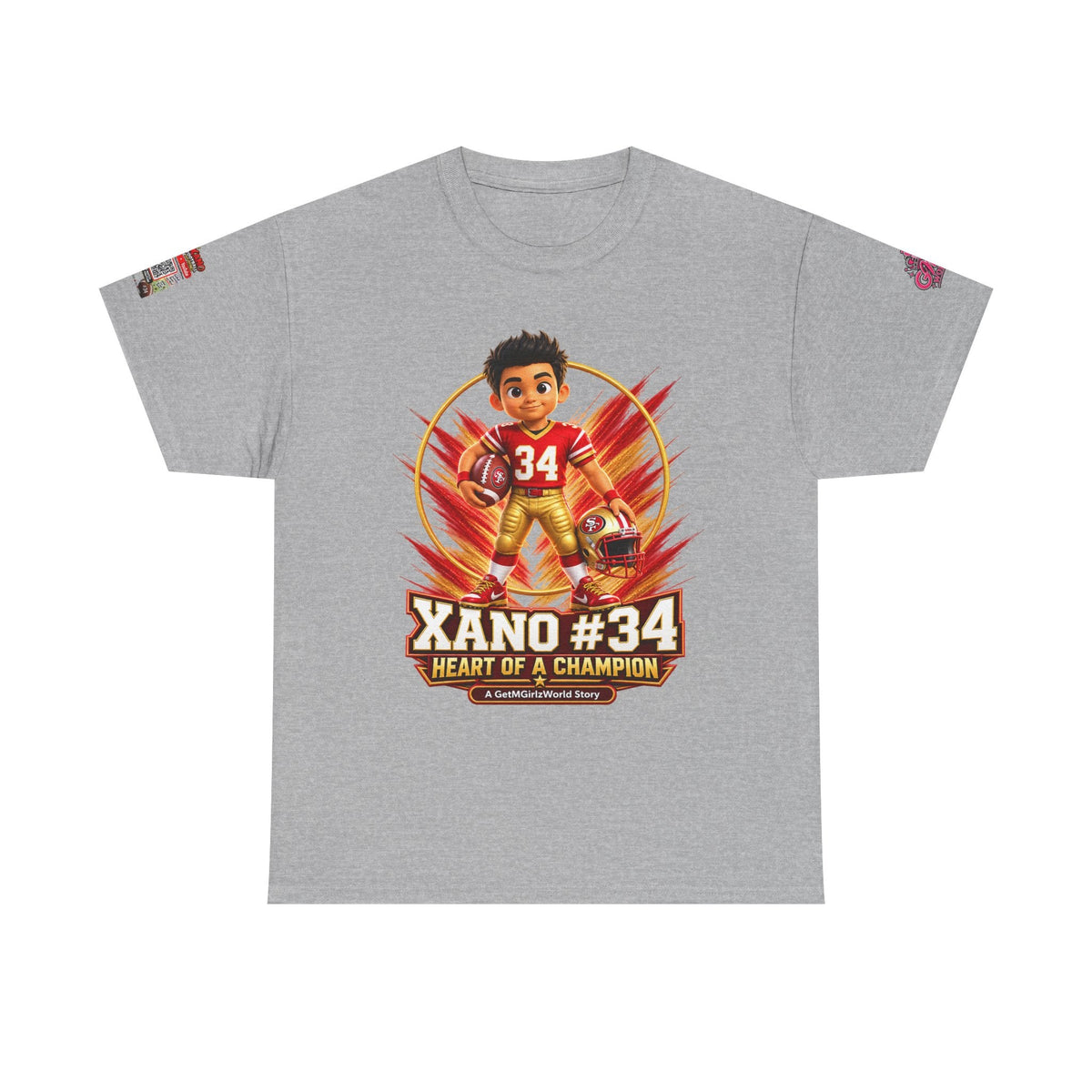 Kid's Football Cartoon Adult Tee — “Xano #34: Heart of a Champion” Cartoon Jersey - Getmgirlzworld Shop