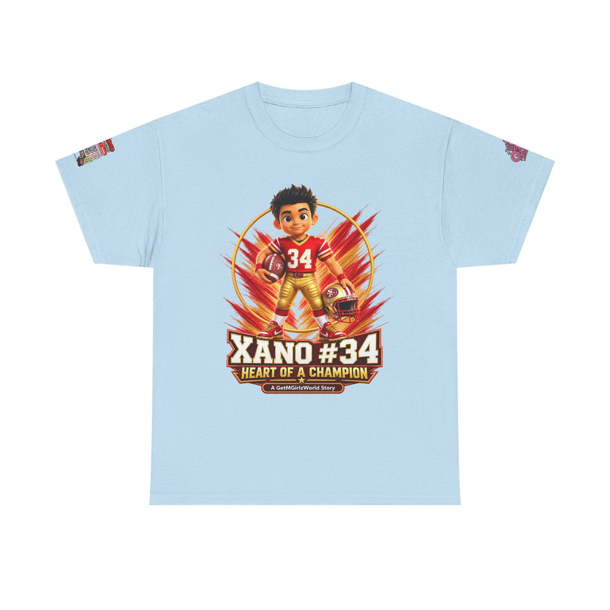 Kid's Football Cartoon Adult Tee — “Xano #34: Heart of a Champion” Cartoon Jersey - Getmgirlzworld Shop
