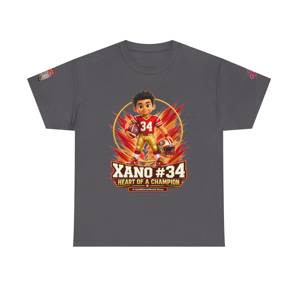 Kid's Football Cartoon Adult Tee — “Xano #34: Heart of a Champion” Cartoon Jersey - Getmgirlzworld Shop
