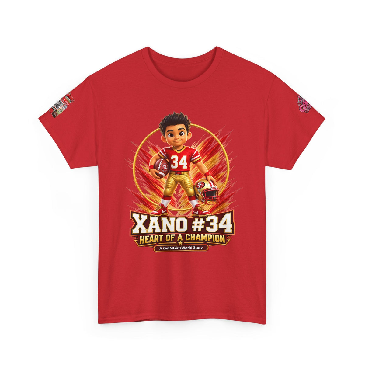 Kid's Football Cartoon Adult Tee — “Xano #34: Heart of a Champion” Cartoon Jersey - Getmgirlzworld Shop