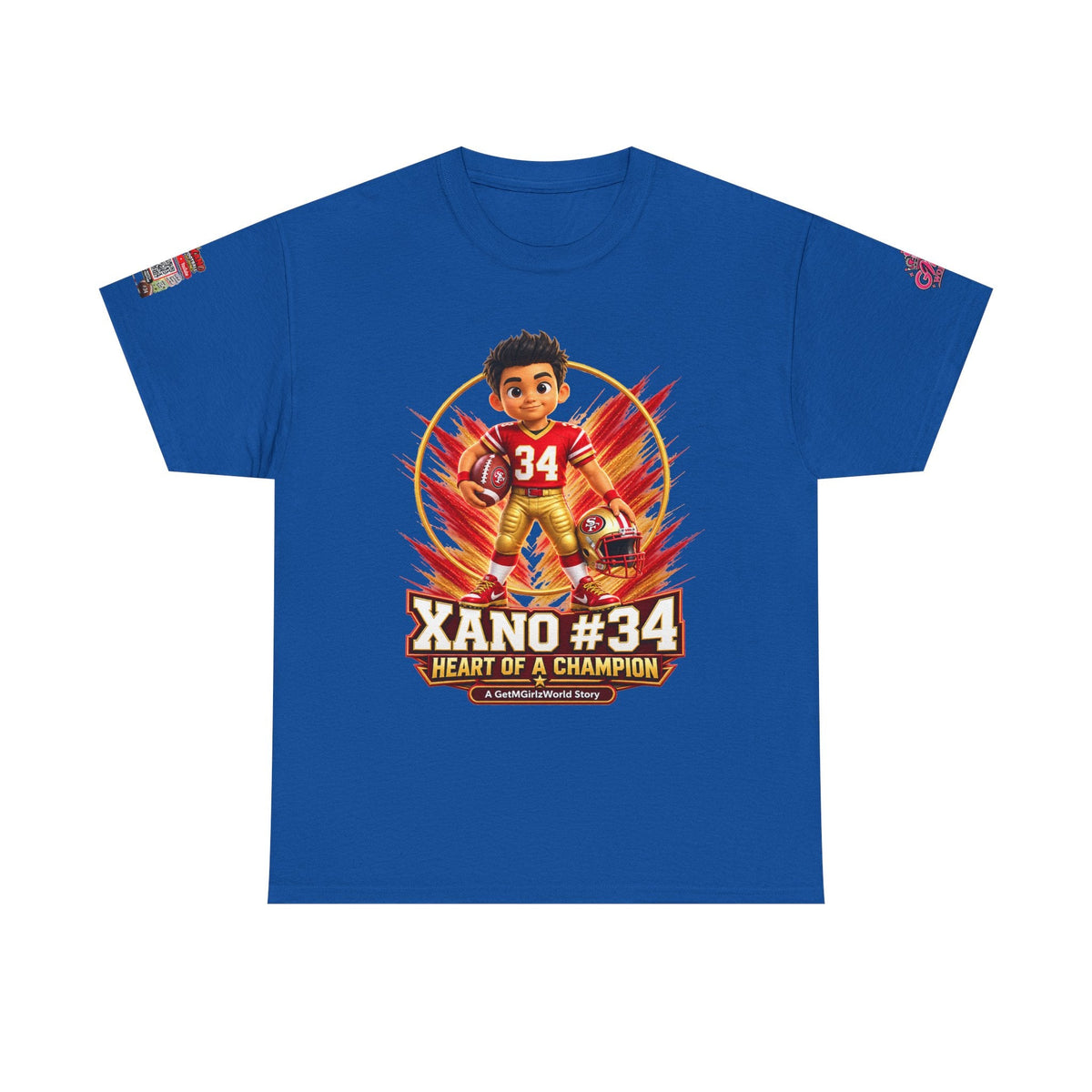 Kid's Football Cartoon Adult Tee — “Xano #34: Heart of a Champion” Cartoon Jersey - Getmgirlzworld Shop