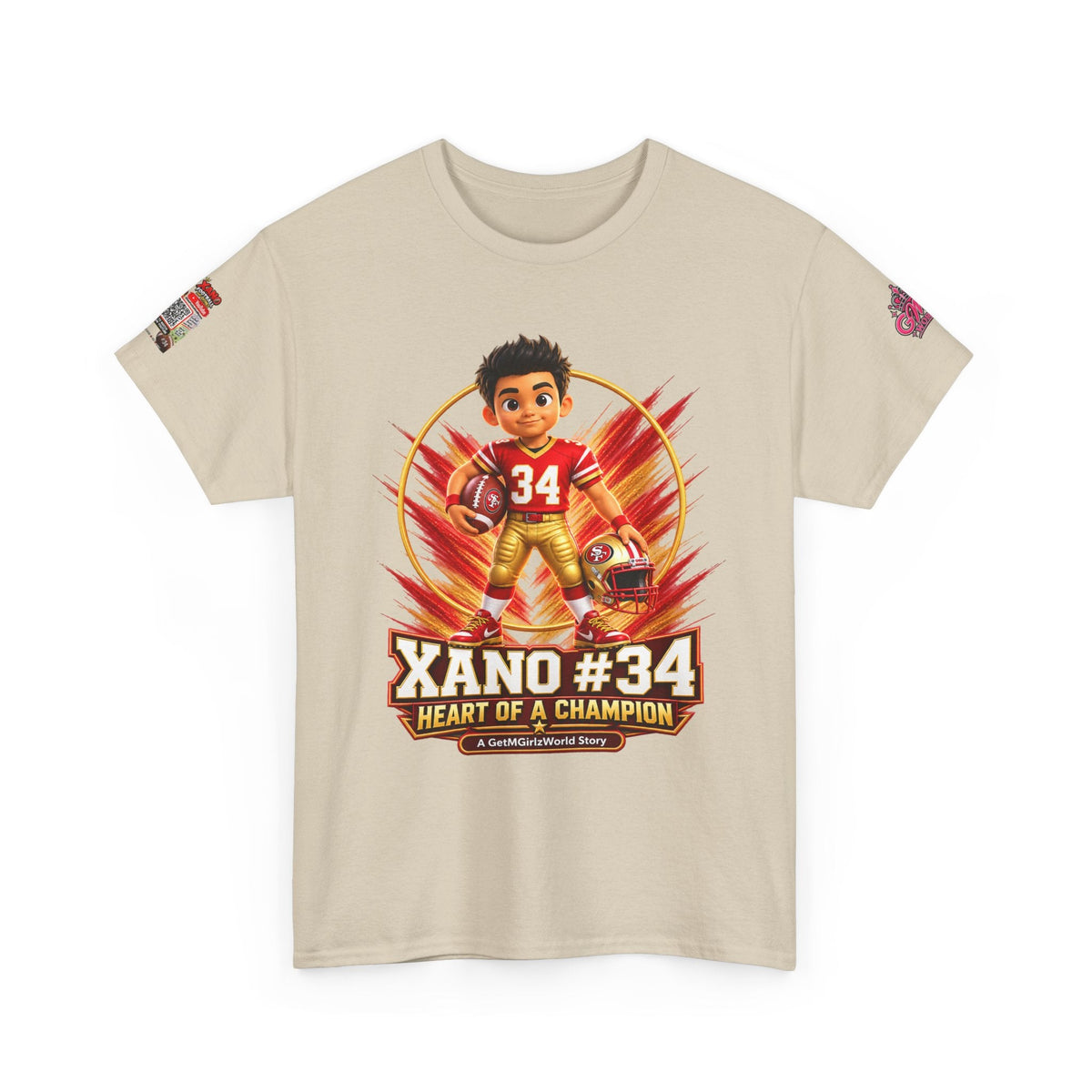 Kid's Football Cartoon Adult Tee — “Xano #34: Heart of a Champion” Cartoon Jersey - Getmgirlzworld Shop