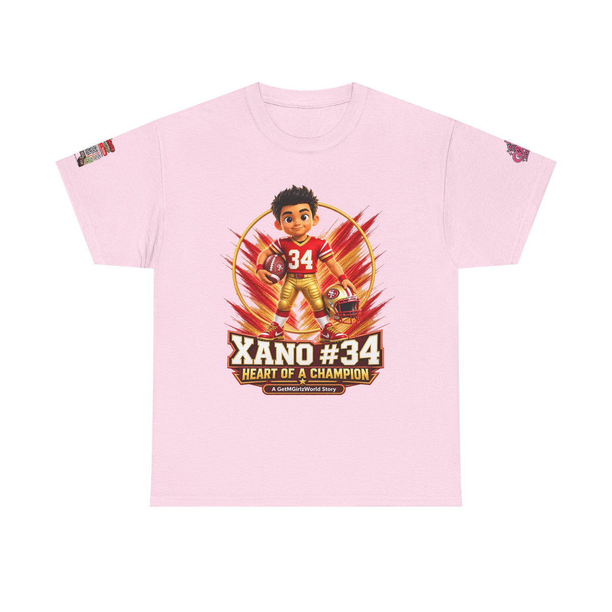 Kid's Football Cartoon Adult Tee — “Xano #34: Heart of a Champion” Cartoon Jersey - Getmgirlzworld Shop