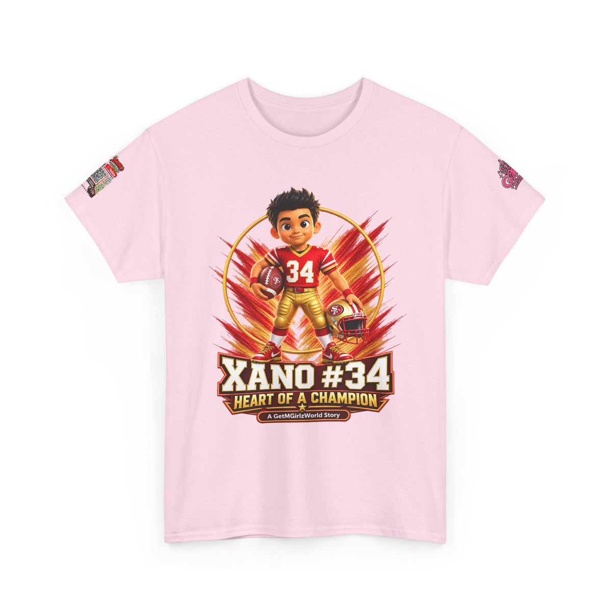 Kid's Football Cartoon Adult Tee — “Xano #34: Heart of a Champion” Cartoon Jersey - Getmgirlzworld Shop